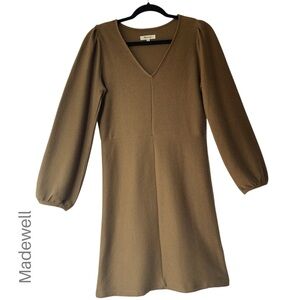 MADEWELL | NWOT TEXTURE & THREAD BALLOON SLEEVE DRESS PURE COTTON OLIVE | XS